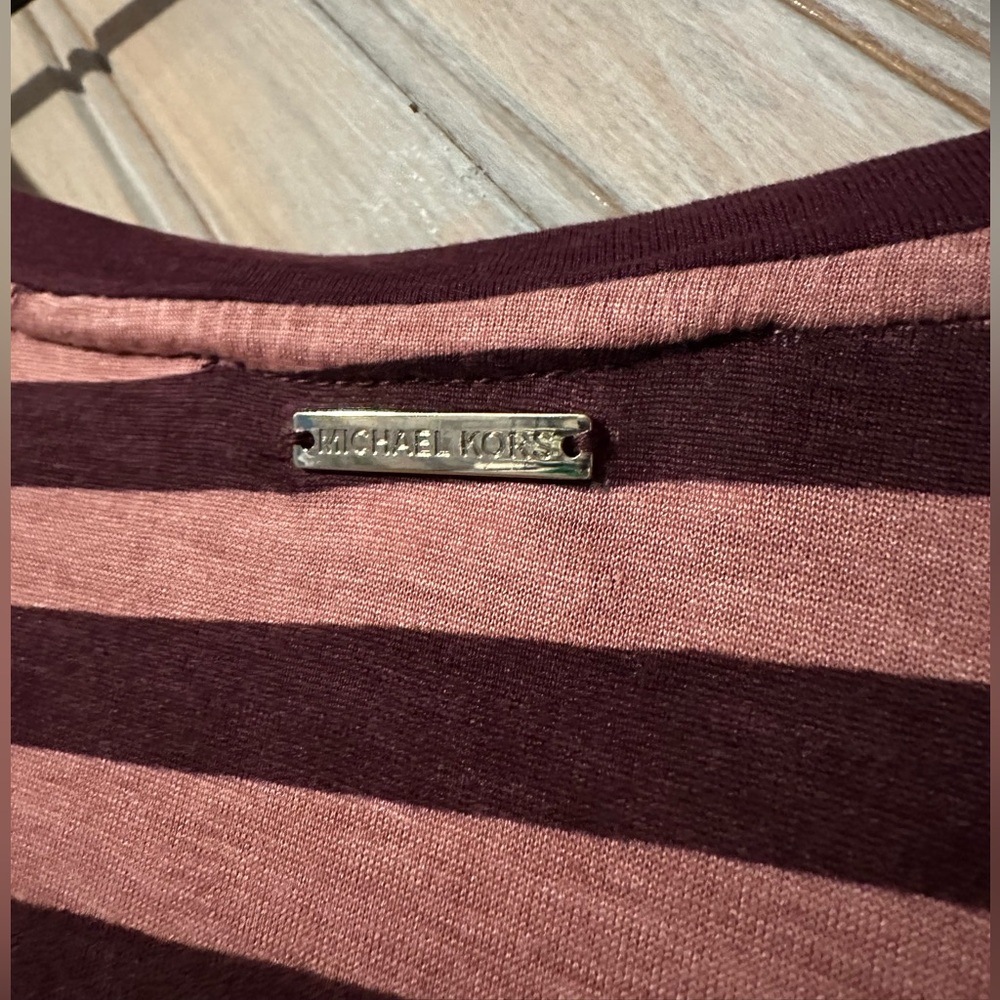 Michael Kors Pink & Burgundy Flowing Long Sleeve Blouse Top Stripped Embellish - Picture 7 of 7